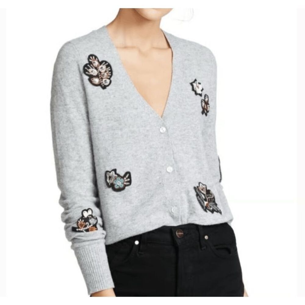 Cinq a Sept Daphne Cashmere Wool Blend Cardigan Patch Embellished Size‎ Small